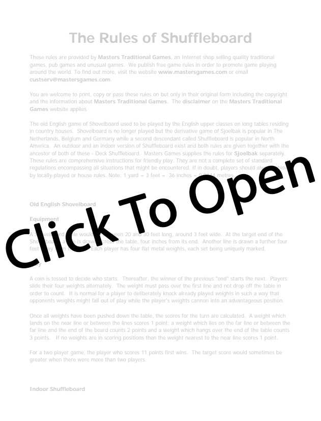 Shuffleboard Game Rules