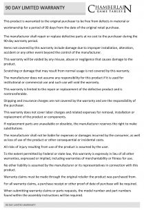 Chamberlain Tables 90 Day Limited Warranty