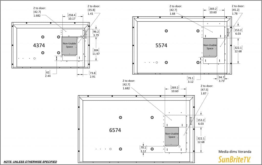 43" SunBriteTV Veranda 4K Outdoor TV Dimensions