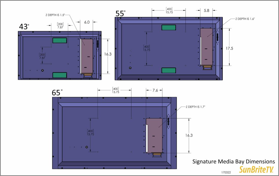 SunBriteTV Signature Series 4K Ultra HD Partial Sun Outdoor TV Media Bay Dimensions