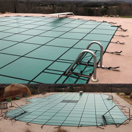 18' 6" x 36' 6" Grecian Hydra-Lite 3x3 Green Solid Safety Cover Mesh Drain with 4X6 Center Step SALE! - 20100060