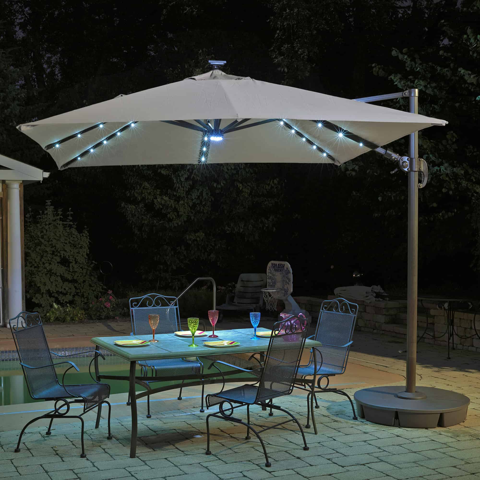 Santorini II Fiesta 10-ft Square Cantilever Solar LED Umbrella in Sunbrella Acrylic