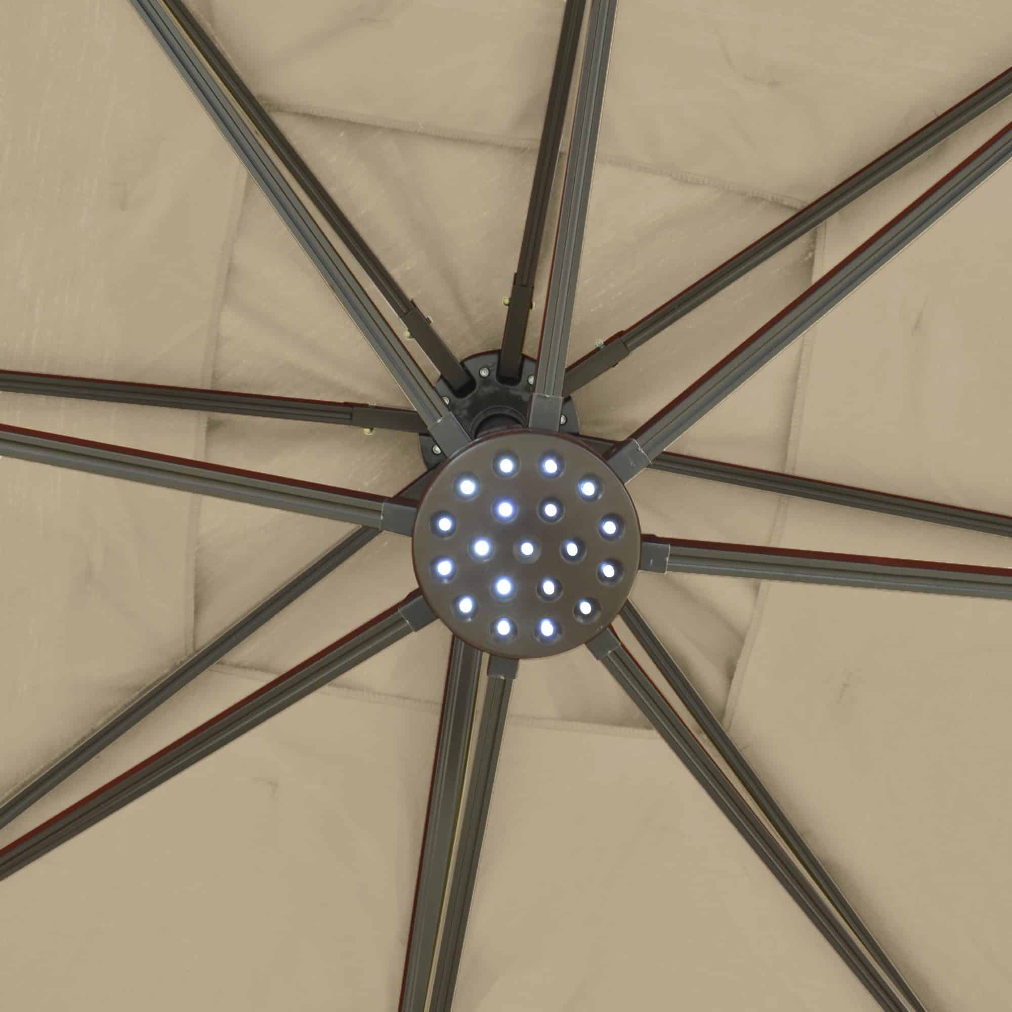 Santorini II Fiesta 10-ft Square Cantilever Solar LED Umbrella in Sunbrella Acrylic