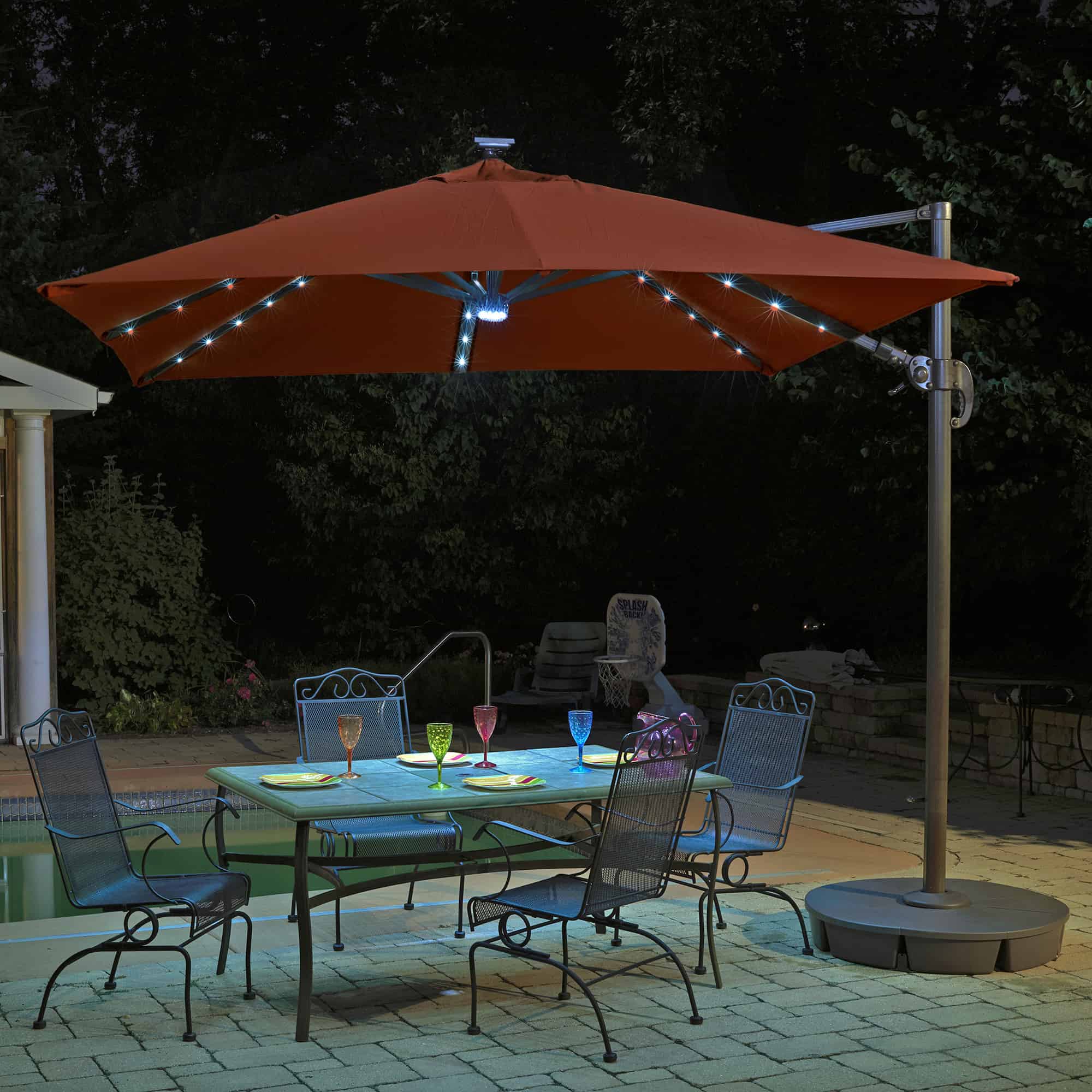 Santorini II Fiesta 10-ft Square Cantilever Solar LED Umbrella in Sunbrella Acrylic