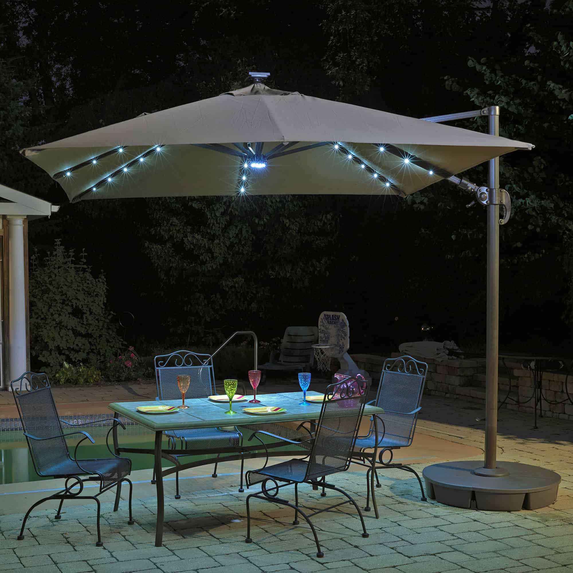 Santorini II Fiesta 10-ft Square Cantilever Solar LED Umbrella in Sunbrella Acrylic