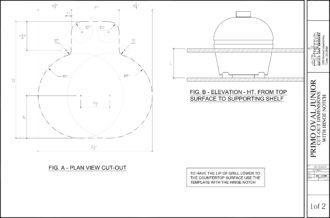 Primo Oval Junior Ceramic Kamado Grill Cut-Out Dimensions