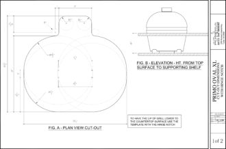 Primo Oval XL Ceramic Kamado Grill Cut-Out Dimensions