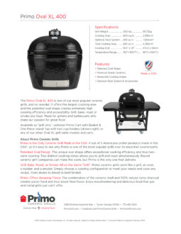Primo Oval XL Ceramic Kamado Grill Spec Sheets