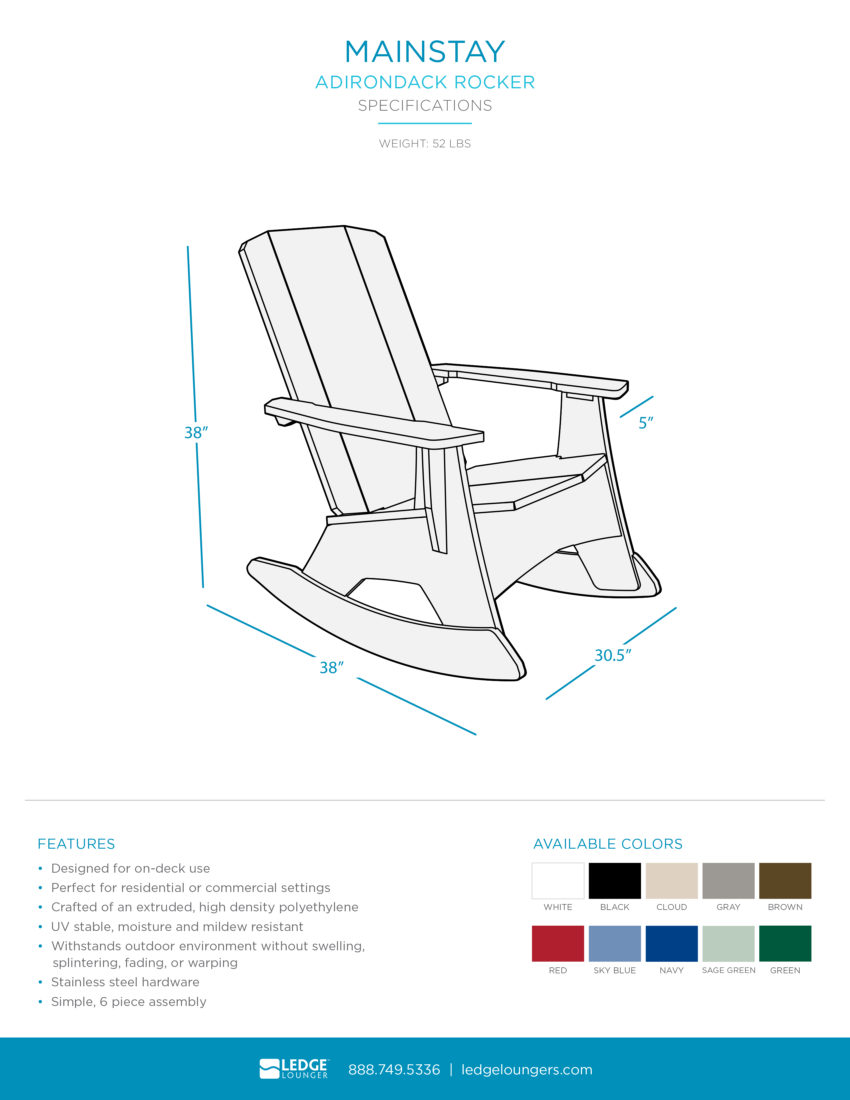Ledge Lounger Mainstay Adirondack Rocker Spec Sheet