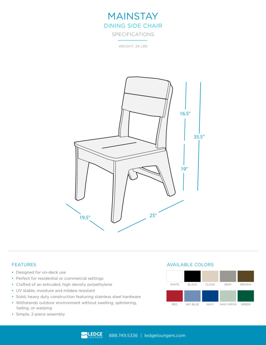 Ledge Lounger Mainstay Dining Side Chair Spec Sheet
