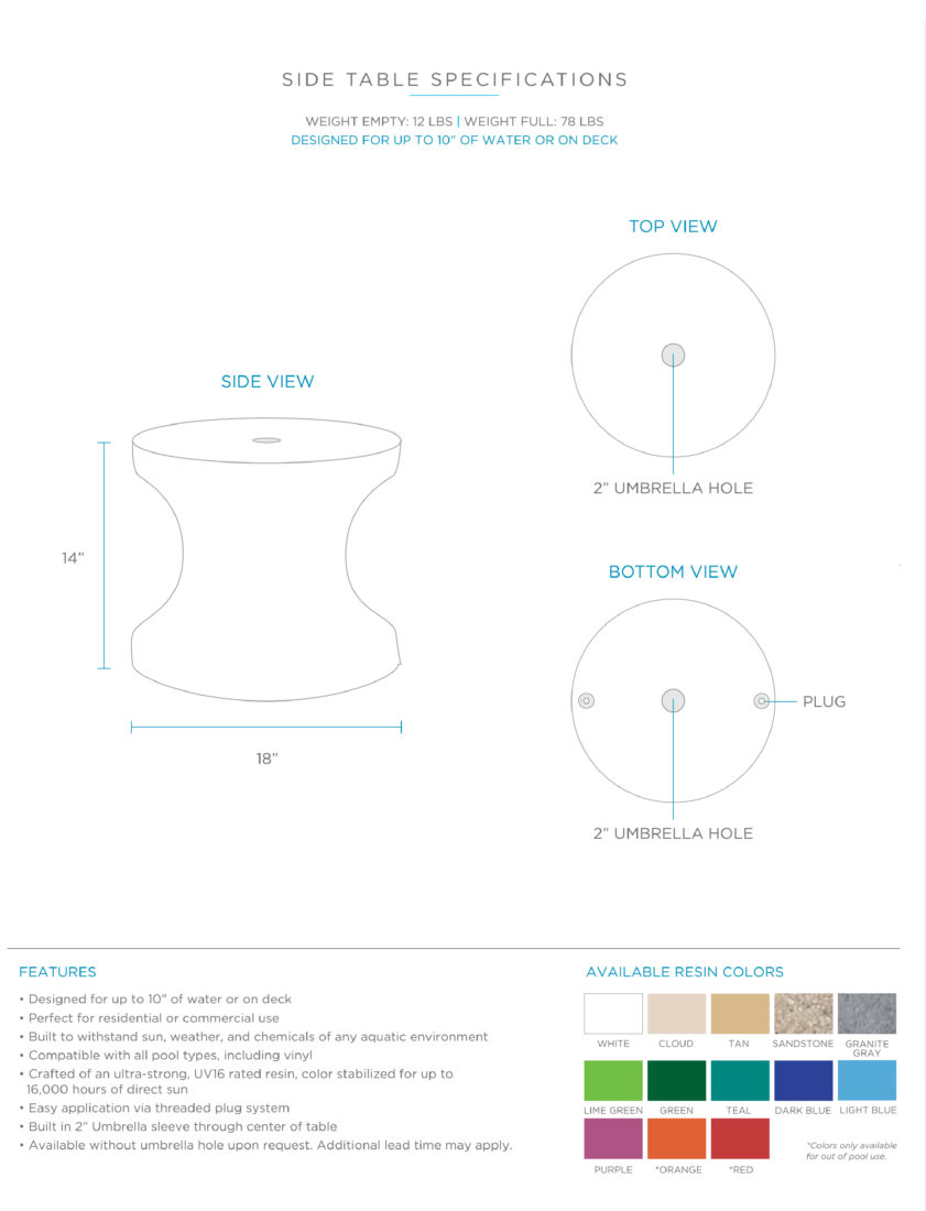 Ledge Lounger Signature 14 Side Table Spec Sheet