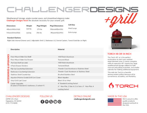 Challenger Torch 48" Ceramic Grill Cart Spec Sheet