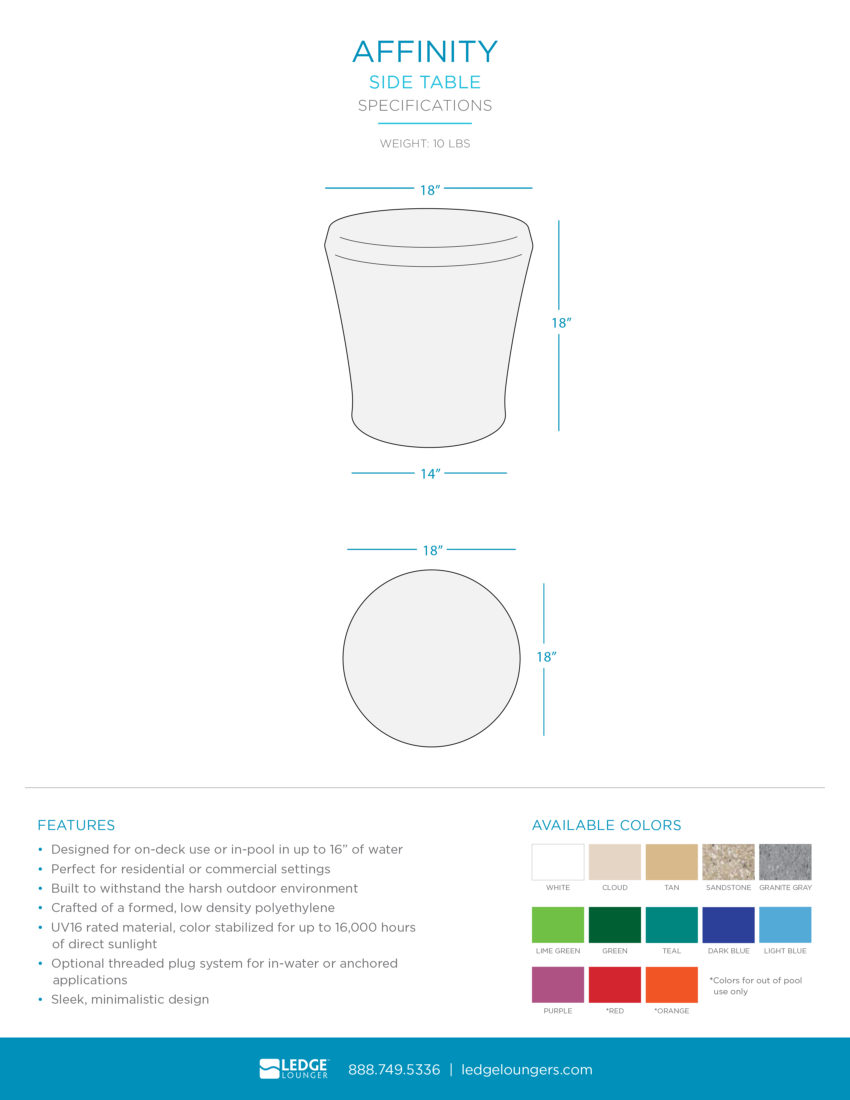 Ledge Lounger Affinity Side Table Spec Sheet