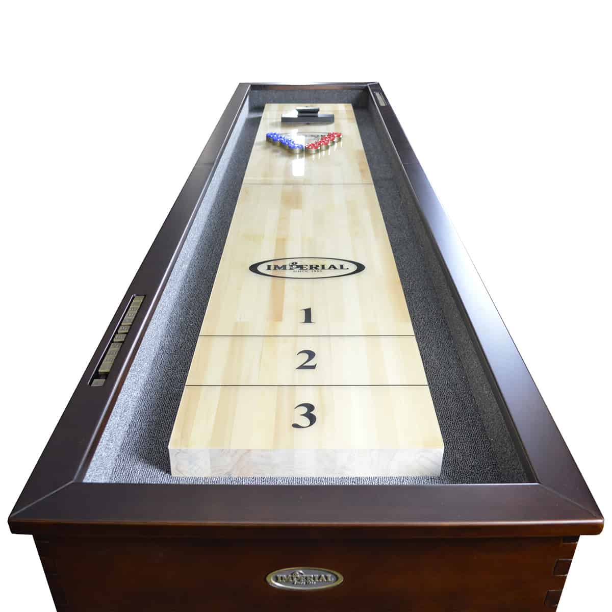 The Imperial 9' Antique Walnut Shuffleboard Table