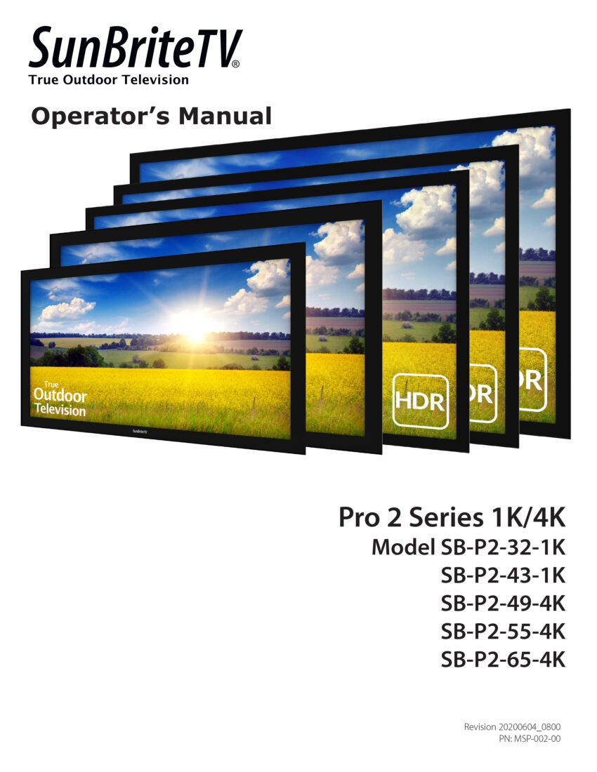 SunBriteTV Pro Series Operators Manual