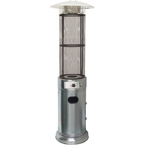 Hanover 6ft 34kBTU Cylinder Patio Heater with Glass Flame Display in Stainless Steel