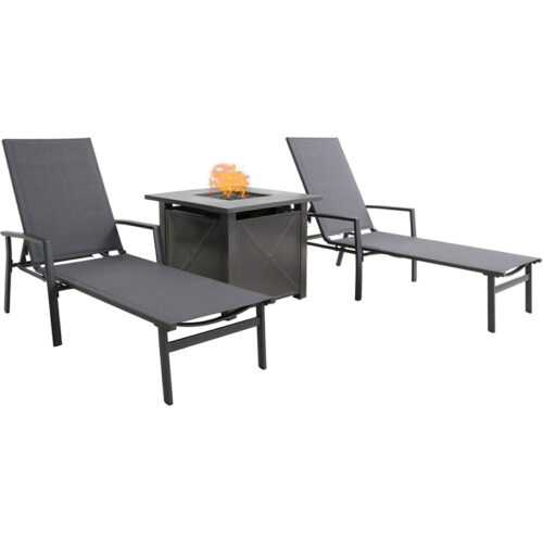 Naples 3pc Chaise Set: 2 Alum Chaise Lounges and Tile Top Fire Pit Gray