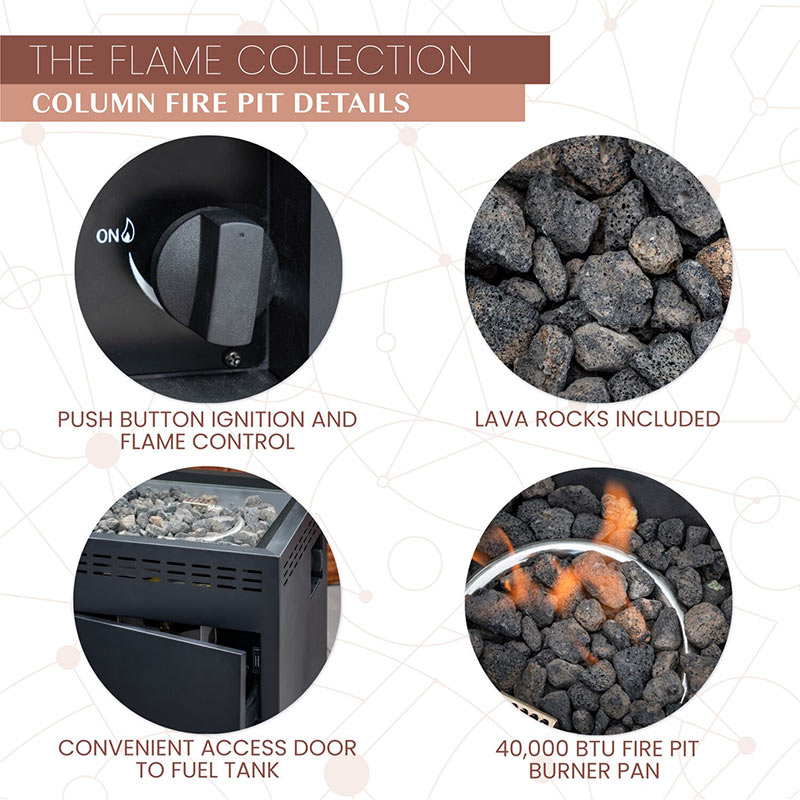 Flame Steel Gas Fire Pit with Lava Rocks