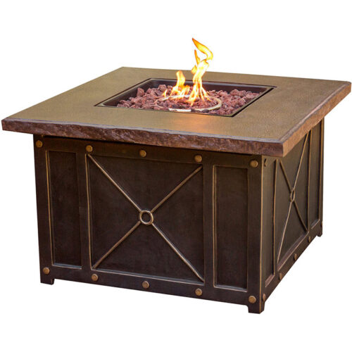 Hanover Summer Night 40" Gas Fire Pit with Durastone Top, Lava Rocks