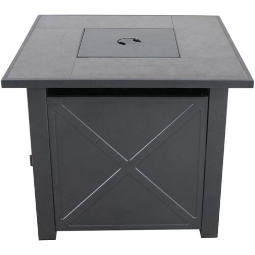 Harper Steel Gas Fire Pit with Tile Top and Light Grey Lava Rocks