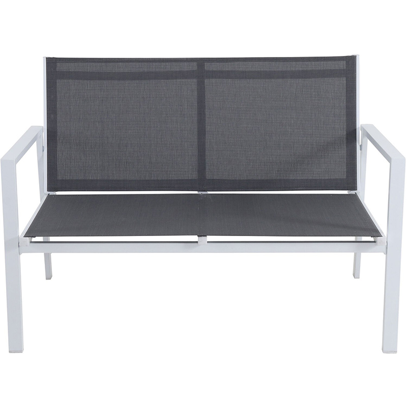 Naples 5 Piece Fire Pit Set Loveseat 2 Sling Chairs Coffee Table Glass Fire Pit Gray