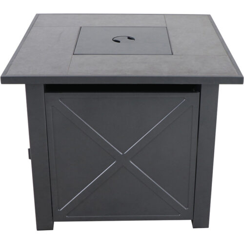 Naples Steel Gas Fire Pit with Tile Top and Light Gray Lava Rocks1
