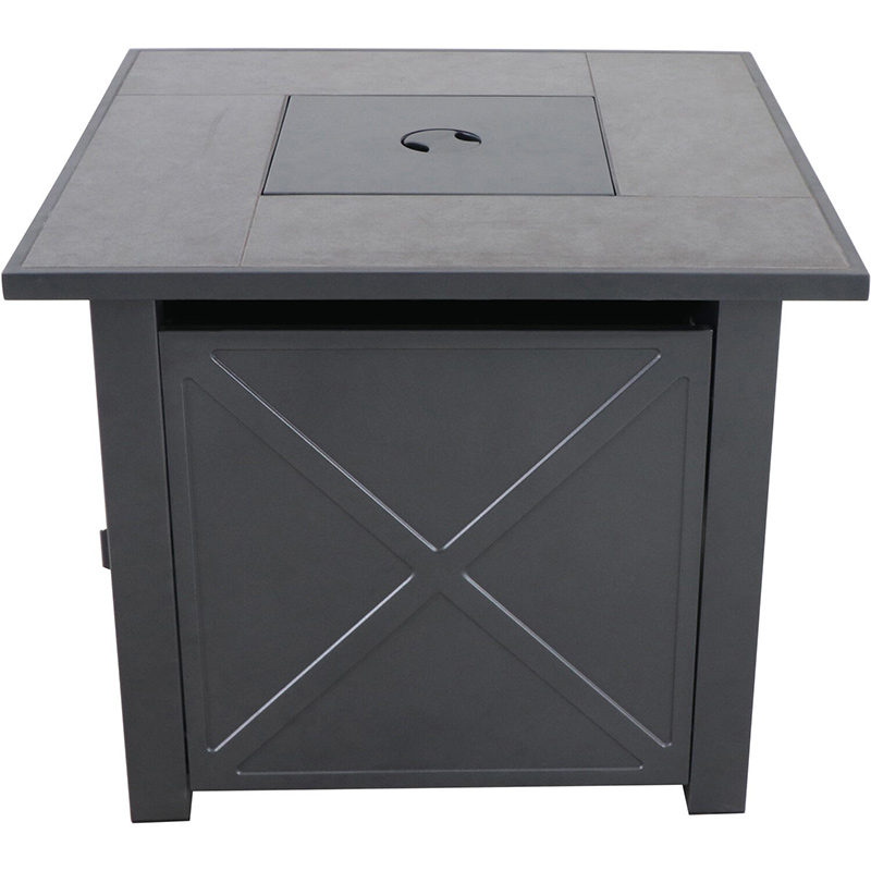 Naples Steel Gas Fire Pit with Tile Top and Light Gray Lava Rocks1