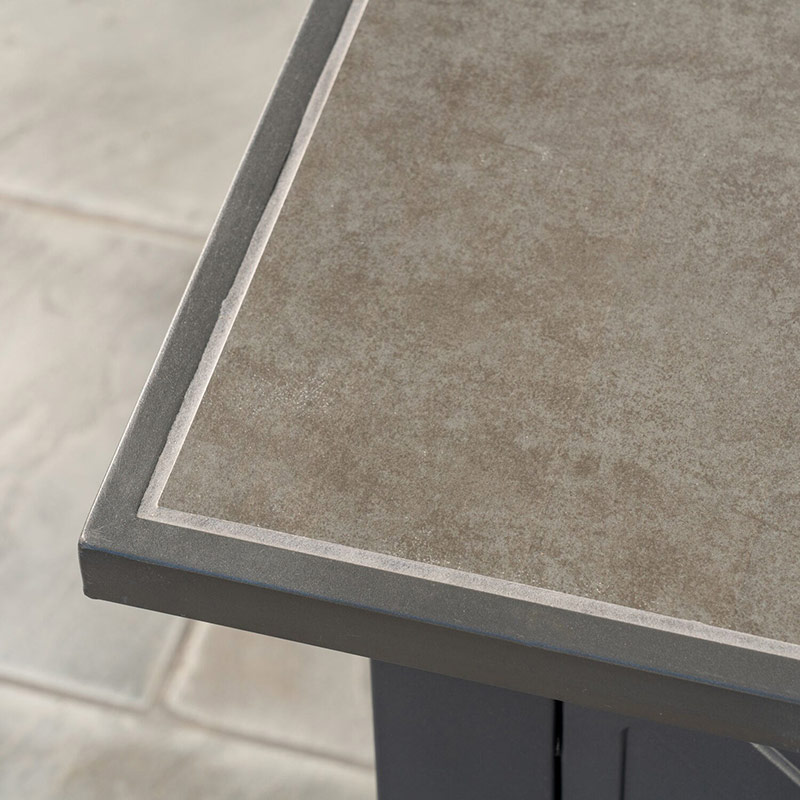 Naples Steel Gas Fire Pit with Tile Top and Light Gray Lava Rocks