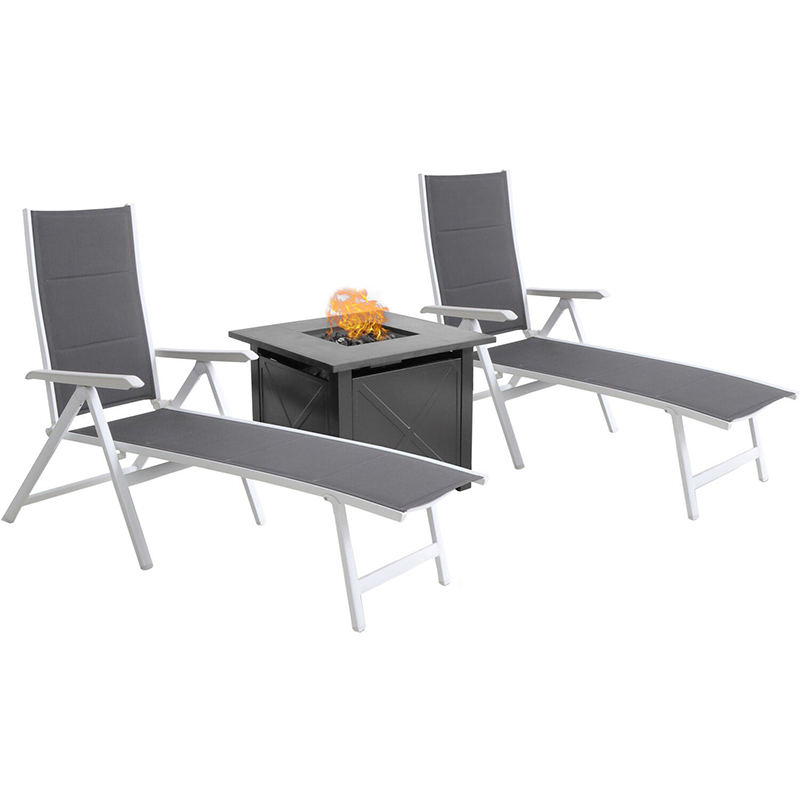 Regis 3 Piece Fire Pit Set Tile White/Gray