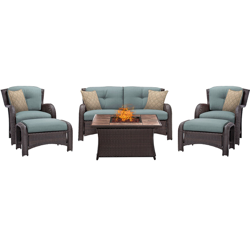 Strathmere 6 piece Fire Pit Set with Tan Tile Top Ocean Blue/Brown