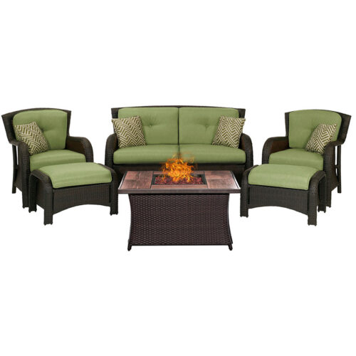 Strathmere 6 piece Fire Pit Set with Wood Grain Tile Top Green/Brown
