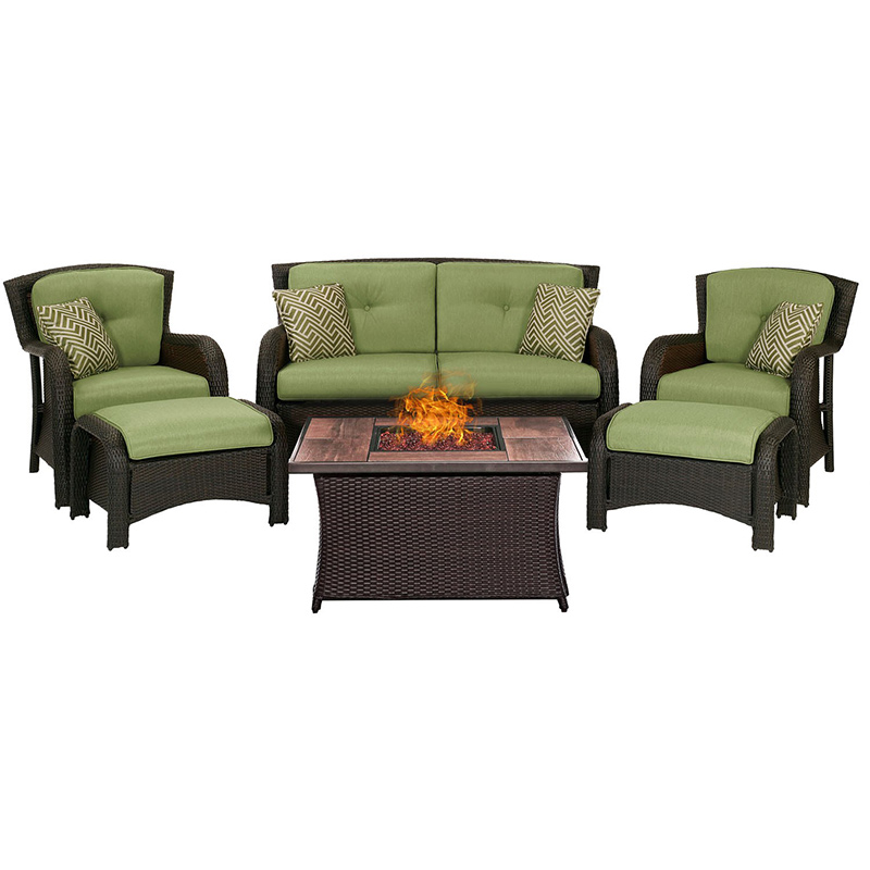 Strathmere 6 piece Fire Pit Set with Wood Grain Tile Top Green/Brown