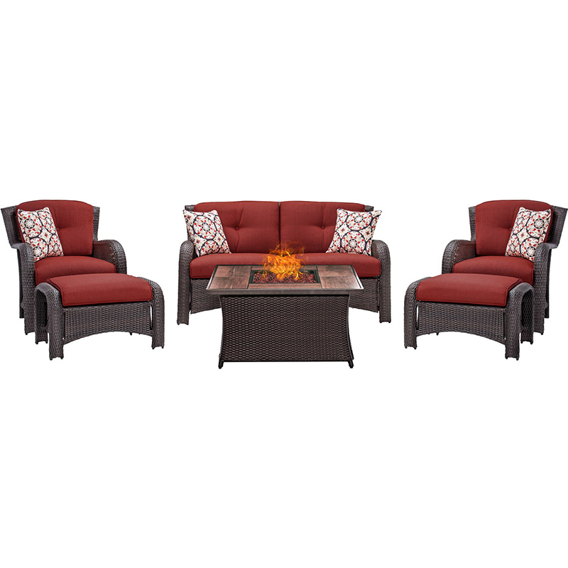 Strathmere 6 piece Fire Pit Set with Wood Grain Tile Top Red-Brown