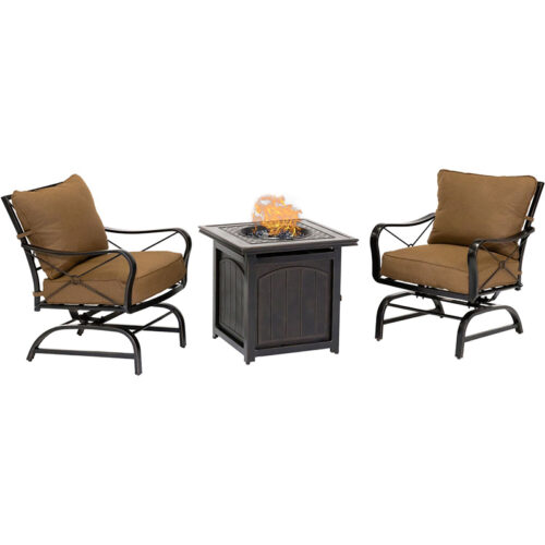 Summer Night 3 Piece: 2 Steel Cush Rockers and 26" Square Fire Pit