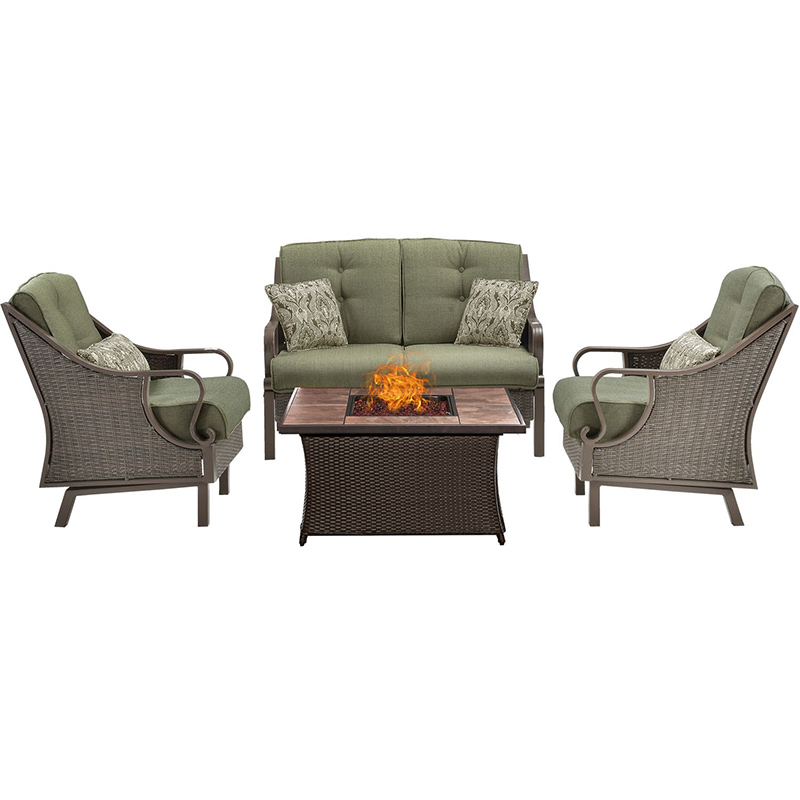 Ventura 4 piece Fire Pit Set with Tan Tile Top Brown/Meadow Green