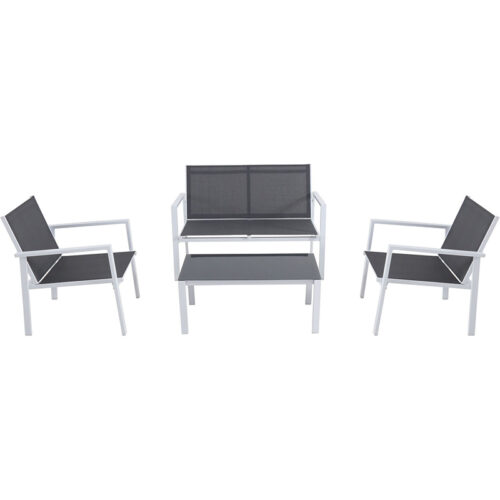Naples 4 Piece Patio Set: 2 Sling Side Chairs, Coffee Table - White/Gray