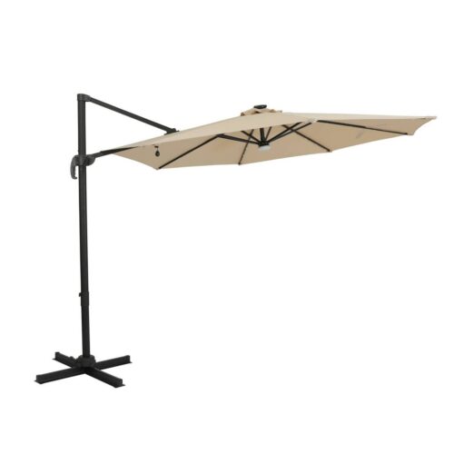 Santiago II 10-ft Octagon Cantilever Umbrella with X-Stand and LED Bulb Lights