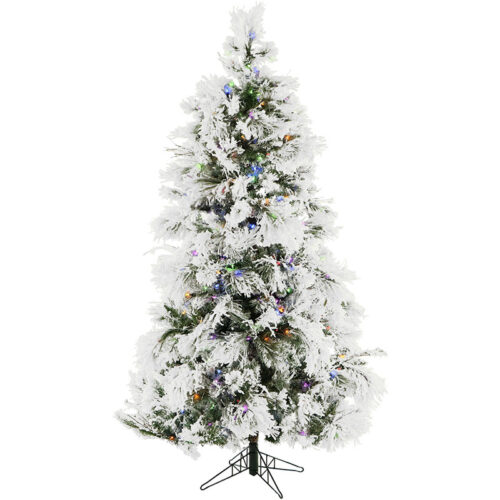 Fraser Hill Farm 10' Snowy Pine Tree, Multi-colored LED, EZ Connect, Remote