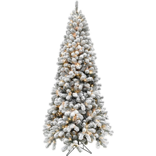 Fraser Hill Farm 12' Alaskan Flocked Christmas Tree - 8F Clear LED, EZ Connect