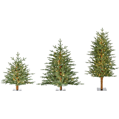 Fraser Hill Farm 2', 3', 4' Green Alpine Christmas Tree Set - Warm White LED Lights