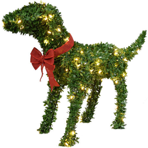 Fraser Hill Farm 28" Boxwood Pup Topiary Statue - Warm White LED Lights