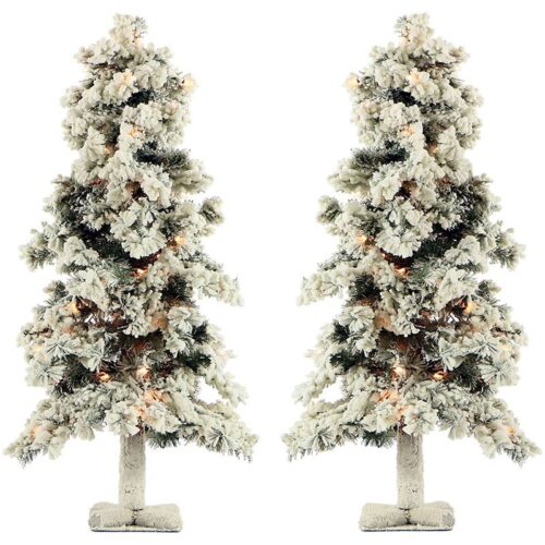 Fraser Hill Farm 2' Snowy Alpine Christmas Tree Set - Clear Lights