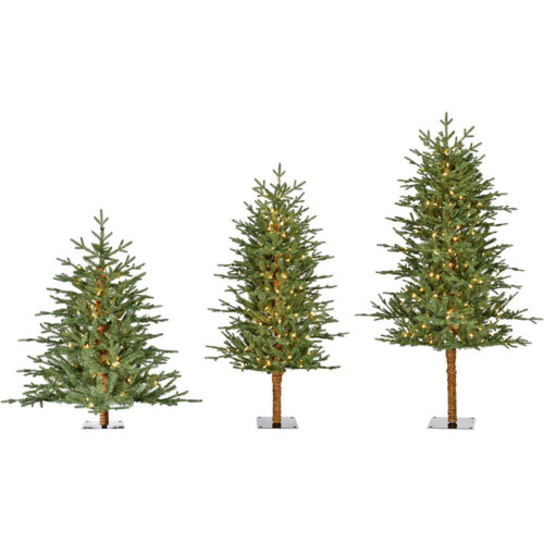 Fraser Hill Farm 3', 4', 5' Green Alpine Christmas Tree Set - Warm White LED Lights