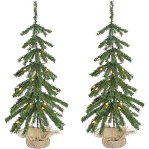 Fraser Hill Farm 3' Downswept Farmhouse Fir Christmas Tree Set - Warm White LED Lights