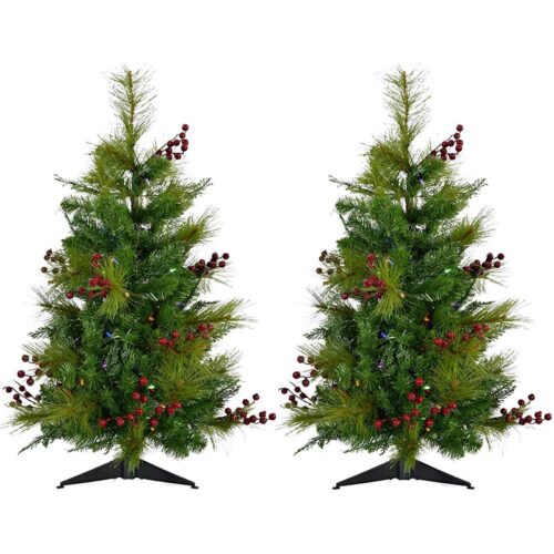 Fraser Hill Farm 3' Newberry Pine Christmas Tree Set - Multi-colored LED Lights