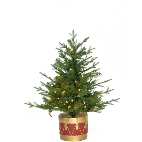 Fraser Hill Farm 3' Red Drum Potted Adirondack Christmas Tree - Clear LED Light, Plug