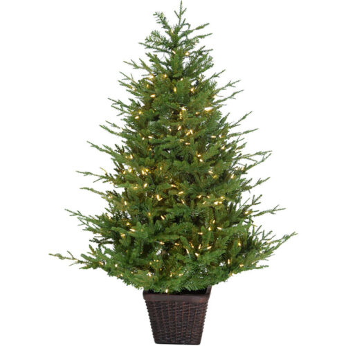 Fraser Hill Farm 4' Basket Potted Adirondack Christmas Tree - Clear LED Light, Plug