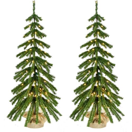 Fraser Hill Farm 4' Downswept Farmhouse Fir Christmas Tree Set - Warm White LED Lights