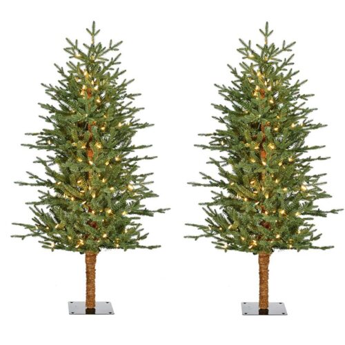 Fraser Hill Farm 4' Green Alpine Christmas Tree - Warm White LED Lights Set