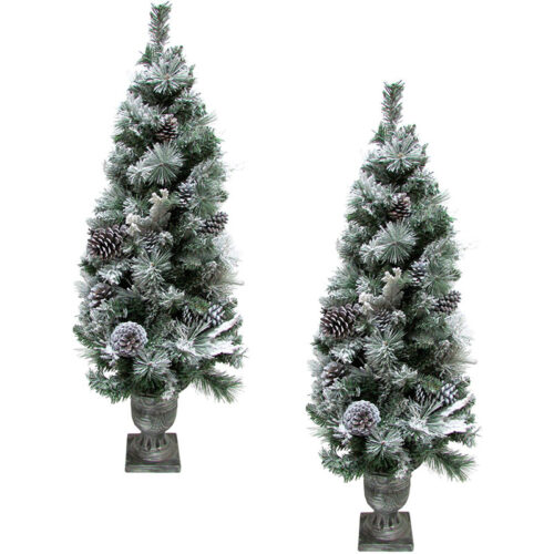 Fraser Hill Farm 4' Potted Snowy Mixed Pine Christmas Tree Set
